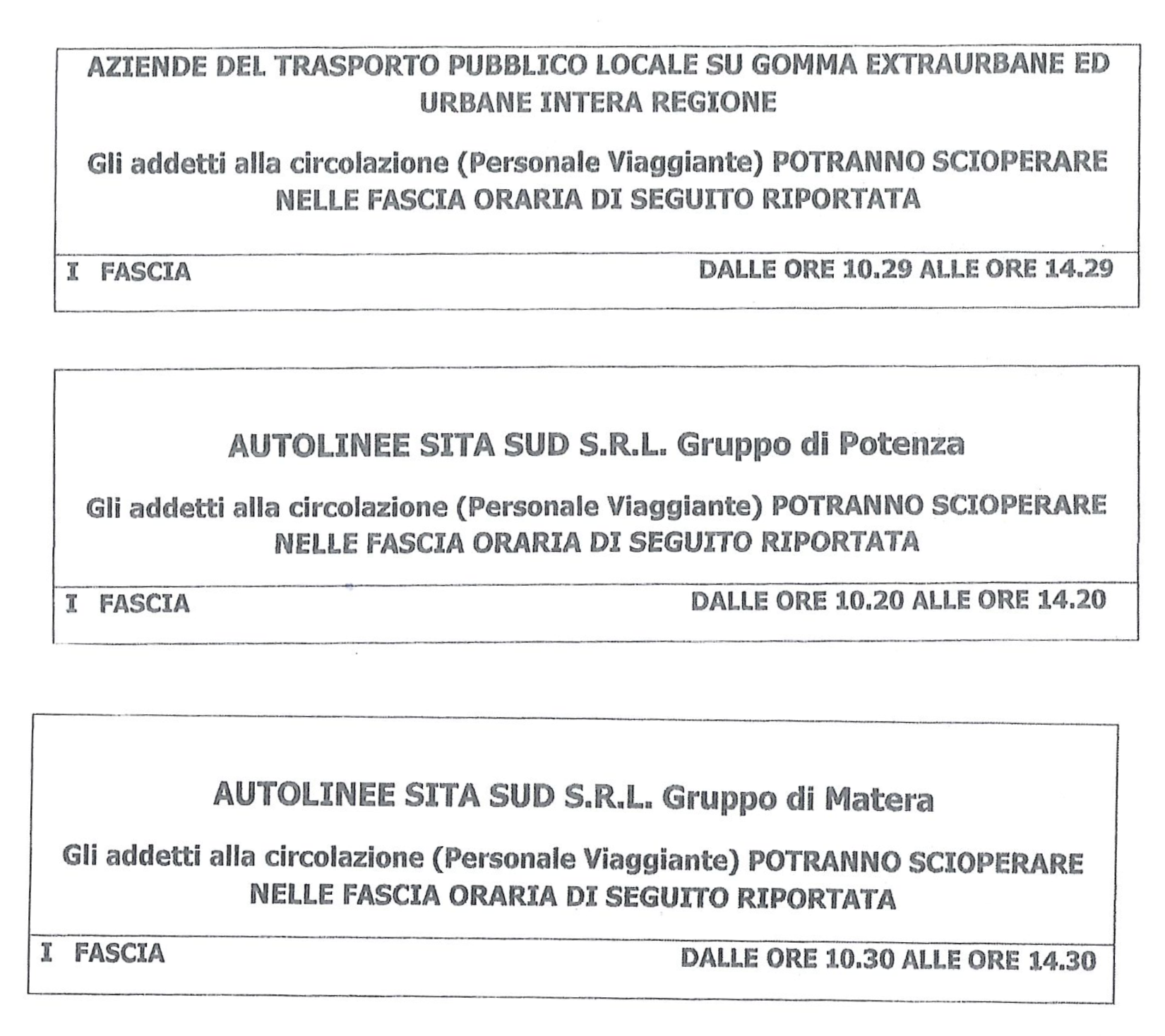 3 Dicembre 2021 Sciopero Autoferrotranvieri – CO.TR.A.B.